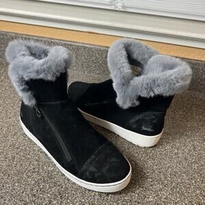 Jambu Womens Size 10 M Ankle Bootie Comfort Casual Black Suede Faux Fur Trim New